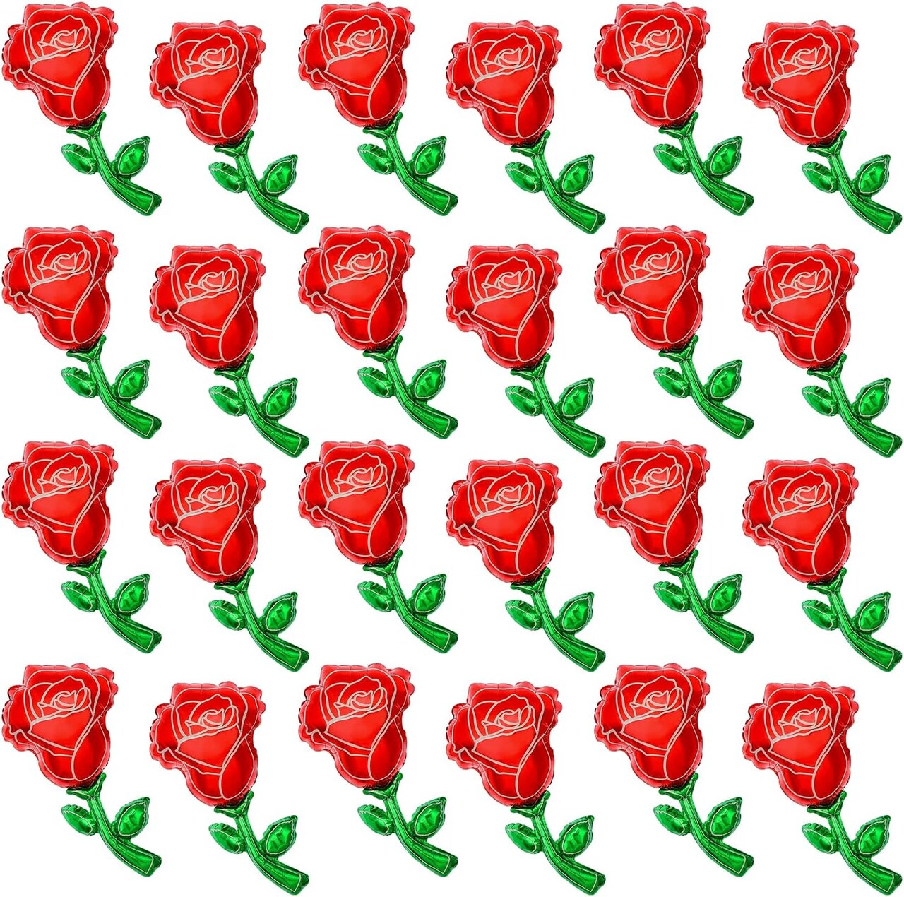 24 PCS Valentines Day Rose Foil Balloons, 12 Inch Rose Flower Shape Balloons Red Rose Aluminum Foil Balloons for Valentines Day Party Decorations Baby Shower Wedding Birthday Party Decor